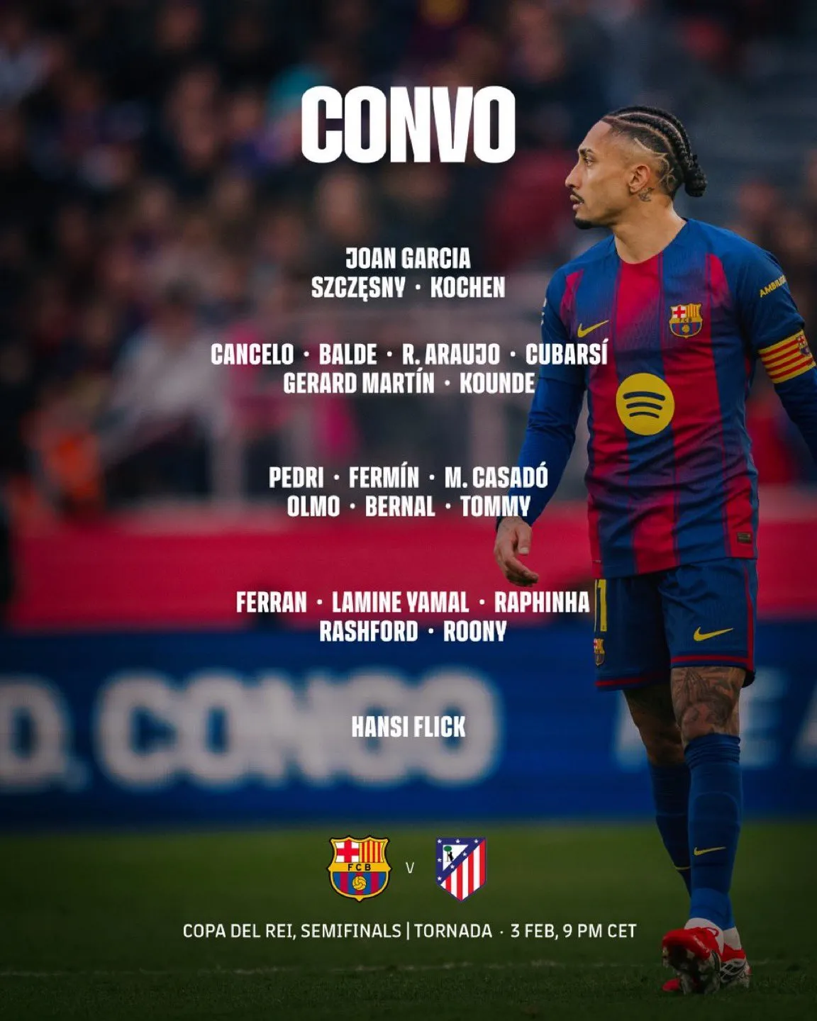 乐鱼体育登陆-巴萨vs马竞大名单：亚马尔领衔；德容，莱万，加西亚缺席